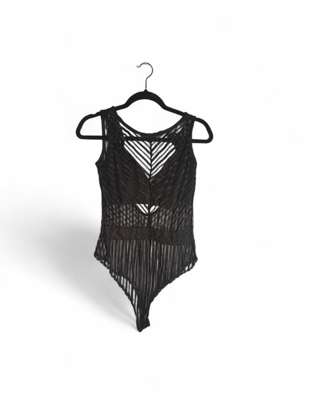 Women’s Black Sheer Stripe Lingerie bodysuit. Bottom closure. Size Large. - Picture 1 of 7